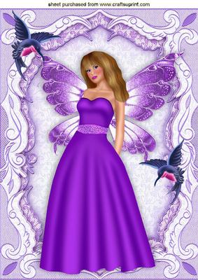 Pretty Fairy in Purple with Humming Birds A4