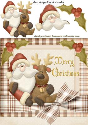 Santa with His Reindeer in Frame with Holly
