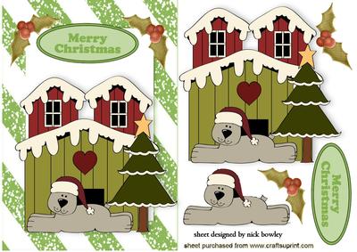 Little Dog in His Kennel with Christmas Tree