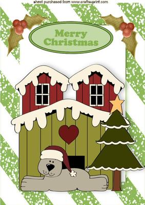 Cute Puppy with Kennel and Christmas Tree A4
