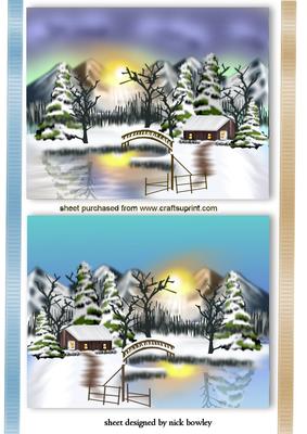 Pretty Snow Scene with Bridge Toppers