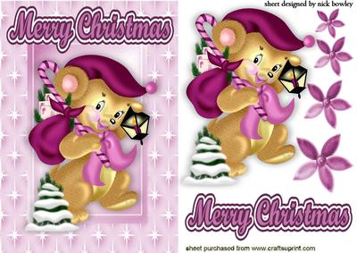 Cute Christmas Mouse in Pink Star Frame