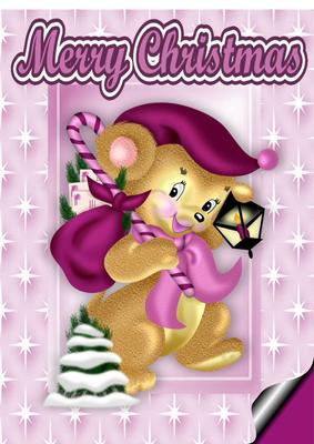 Cute Christmas Mouse in Pink Star Frame A4
