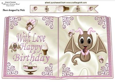 Cute Little Bat with Lots of Cakes and Icecream Open Book