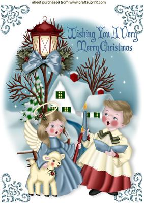 Carol Singer with Angel in Snow Scene A4