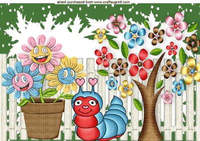 Flower Garden with Smiling Faces and Caterpillar A4