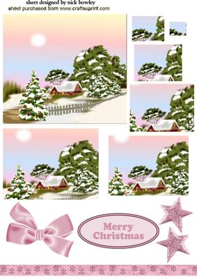 Pretty Snow Scene in Pink Oblong Pyramids