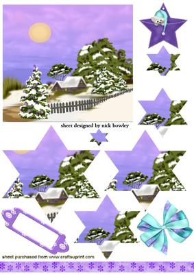 Cottage Snow Scene in Lilac Star Pyramids