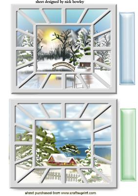 Through the Window Blues Snow Scene Toppers