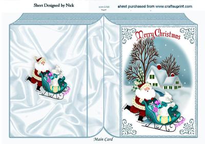 Santa with Puppy in a Sleigh Folded Book