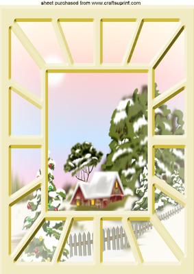Through the Gold Window Snow Scene A4