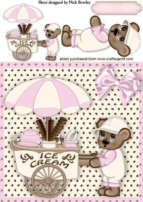 Litle Icecream Teddy with Pink Bow