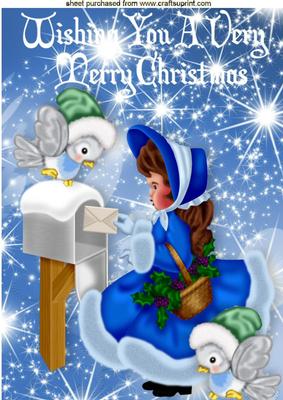 Little Girl in Blue Posting Her Letter with Birds A4
