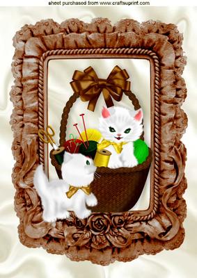 Cute White Kities in Sewing Basket A4