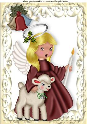 Sweet Angel with Little Lamb and Bells A4