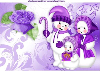Snowman Family with Purple Rose A4