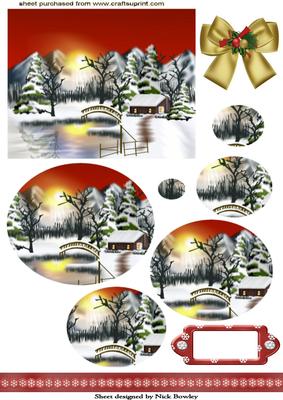 Christmas Snow Scene Oval Pyramids