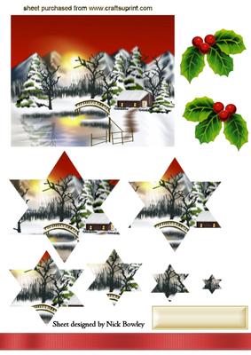 Christmas Snow Scene of Star Pyramids