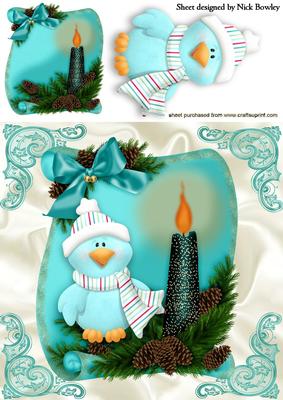 Little Bird on a Scroll of Holly and Candles