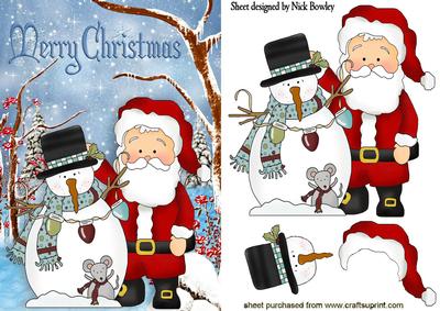 Santa with Snowman and Little Mouse