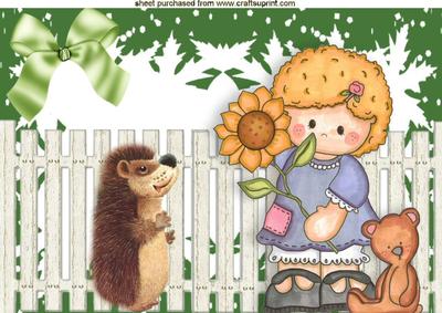 Little Girl with Her Teddy and Hedgehog A4