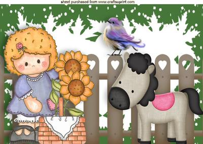 Little Girl with Basket of Flowers and Pony A4