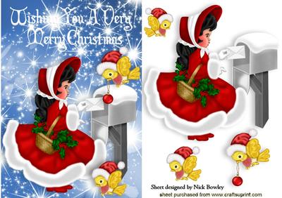 Little Girl in Red with Little Bird with Bauble