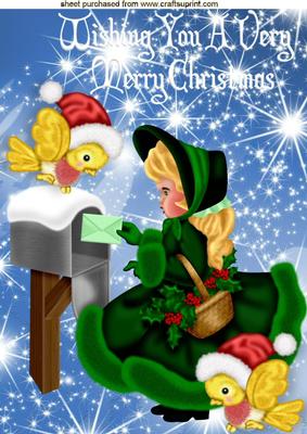 Litle Girl in Green Posting Her Letters with Birds A4
