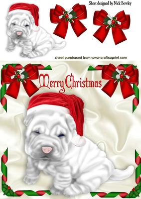 Wrinkles the Puppy in Red Santa Hat
