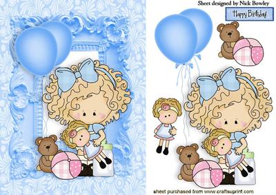 Little Girl with Her Toys and Blue Balloons