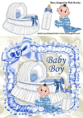 Cute Baby Boy with Cradle and Bottle