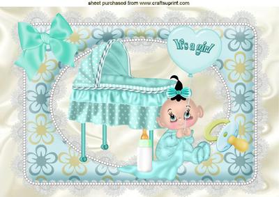 Cutie Pie Baby Girl with Crib and Balloon A4