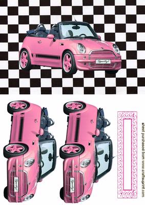 Sporty Pink Car Quick Card with Effective Background