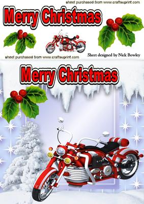 Red Motorbike with Holly in Snow Scene