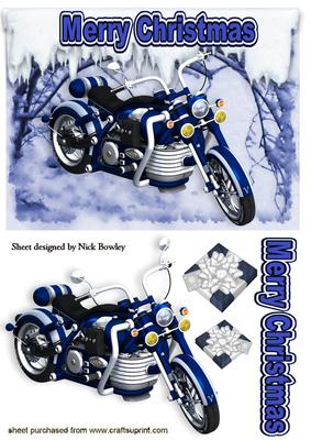 Blue Motorbike in Snow Scene