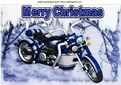 Blue Motor Bike in Snow Scene A4