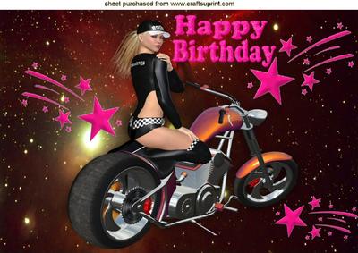 Girl on a Motor Bike with Starlight Background A4