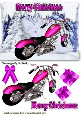 Cerise Pink Motor Bike in Snow Scene