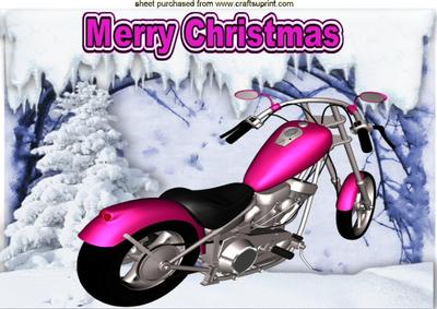 Cerise Motor Bike in Snow Scene A4