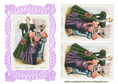 Beautiful Vintage Ladies on Lilac Lace Background