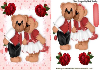 Cute Bears Cuddling with Red Roses