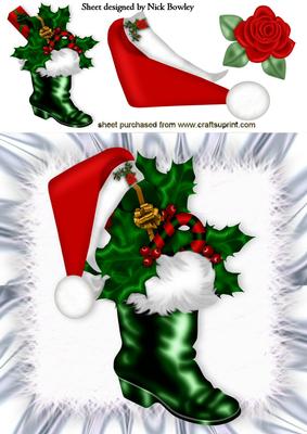 Green Boot with Holly and Santa Hat