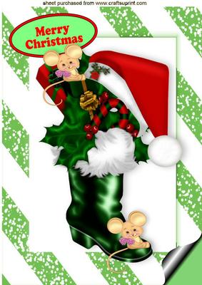 Santas Boot with Santas Hat and Little Mice A4