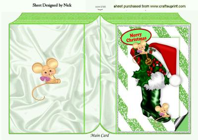 Santas Boot with Holly and Mice Folded Book