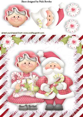 Mr & Mrs Santa Claus, with Candy Cane & Presents