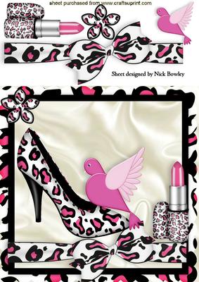 Pink/black Shoe with Little Bird and Lippy