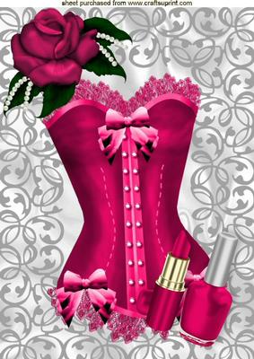 Pink Basque with Rose and Lippy A4