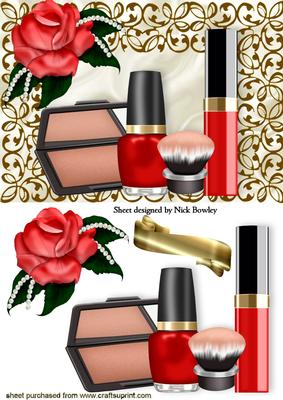 Gold Filigree Frame with Makeup and Rose
