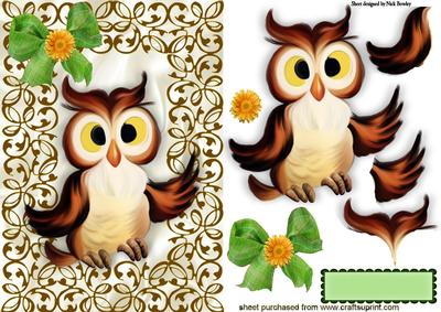 Cute Little Owl in Gold Filigree Frame