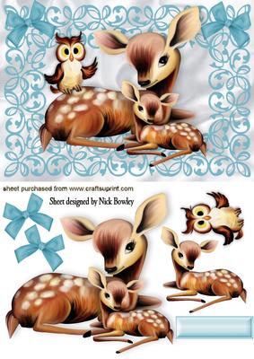 Cute Little Deers with Owl